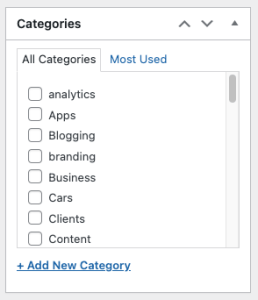 The Category section in WordPress 
