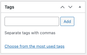 The tag section in the WordPress post composer
