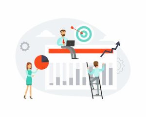 employees reviewing website analytics