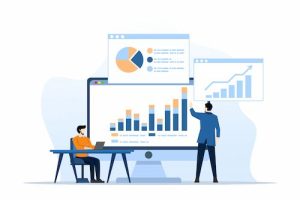 colleagues studying website analytics
