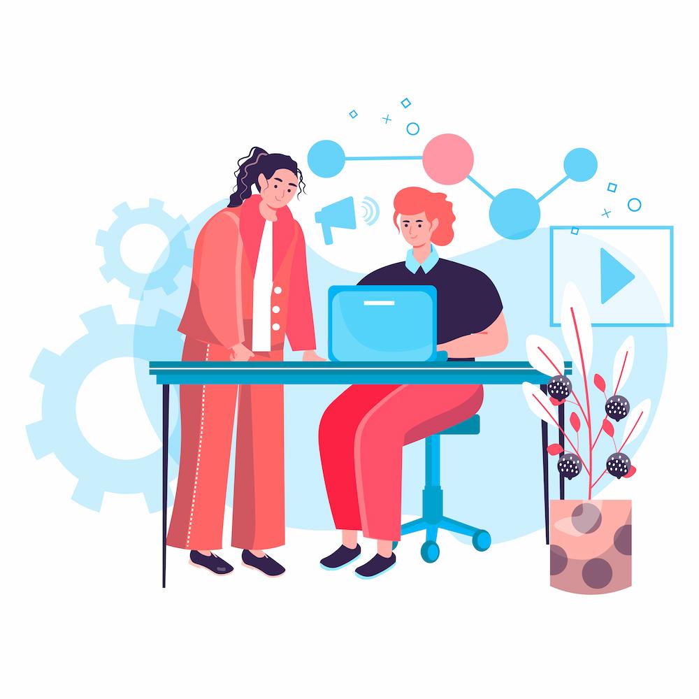 digital marketing analytics help inform your strategy image shows two employees discussing data at table