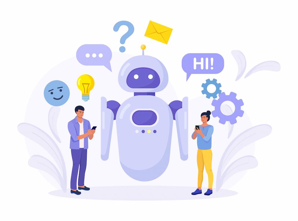 AI can help with website design in areas like user experience and chatbots image shows phone users interacting with AI